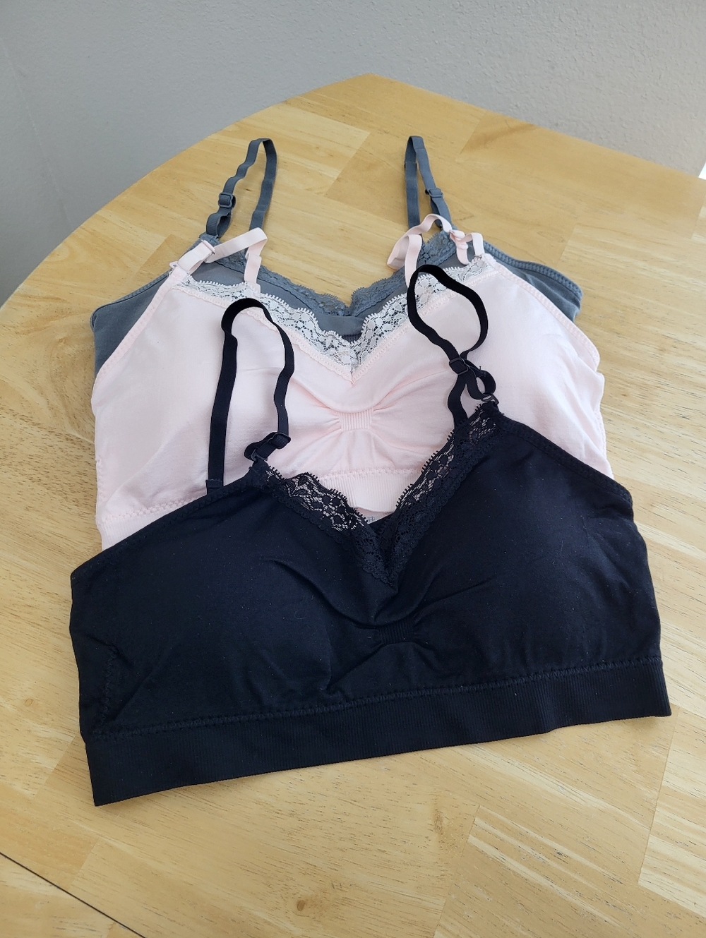 coobie Lace-Trim Wireless Bralettes - Black, Light Pink, Gray